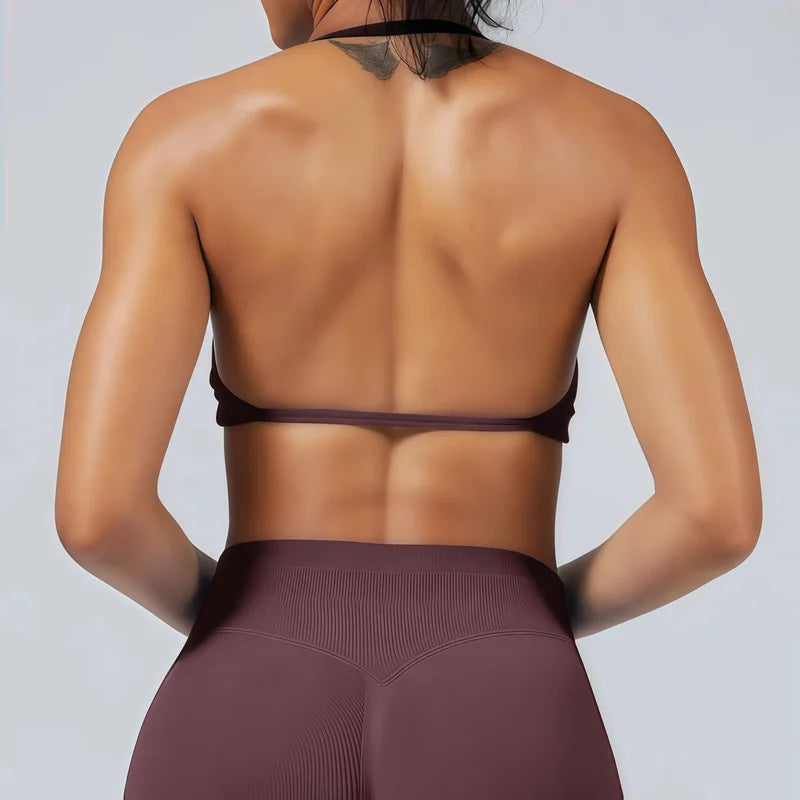 HISTELLO Strappy Bra Women Seamless Gym Underwear High Support Halter Sexy Sports Pilates Clothing Push-up Yoga Workout Tank Top