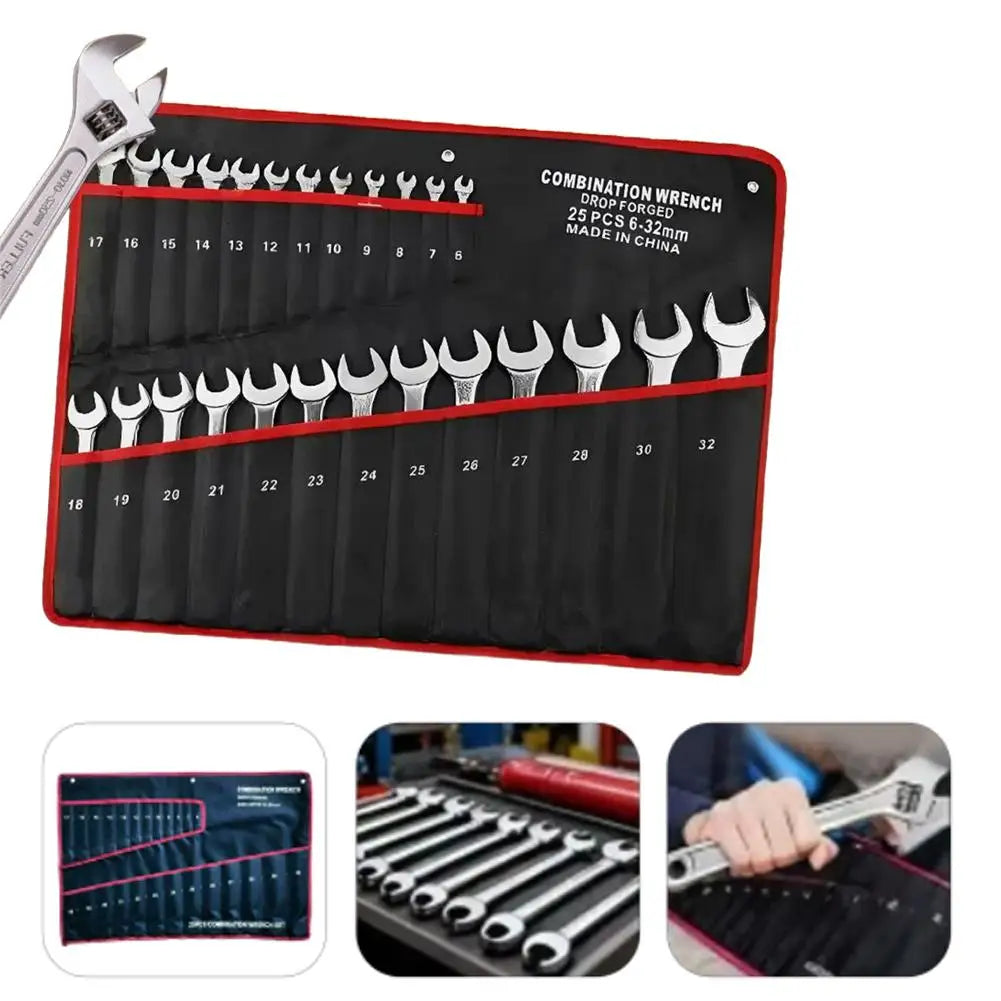 25 Slots Wrench Storage Roll Up Bag Portable Heavy Duty 6-32mm Woven Tool Organizer Pouch Tool Storage Bag Wrench Holder