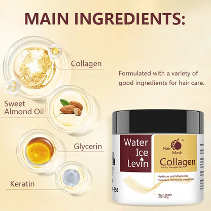 100g Collagen Moisturizing Hair Mask - Hyaluronic Acid and Keratin Repair Dry and Damaged Hair