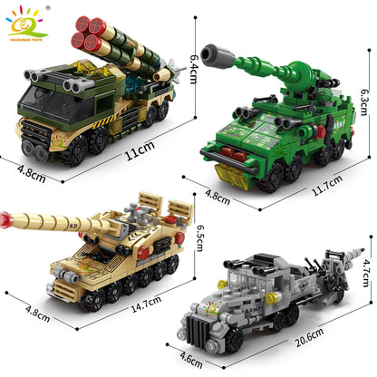 HUIQIBAO 6IN1 City Engineering Car Police Truck Building Blocks Tank Helicopter Bricks Fire Fighting Set Toys for Children