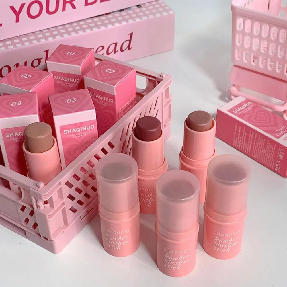 3in1 Monochrome Blusher Cheek Lip Tinted Durable Matte Natural Rouge Powder Blusher Stick Cream Matte Contour Makeup Cosmetices
