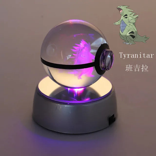 Anime Pokemon 3D Crystal Ball Snorlax Figure Pokeball Engraving Crystal Charizard Model with LED Light Base Kids Gift ANIME GIFT