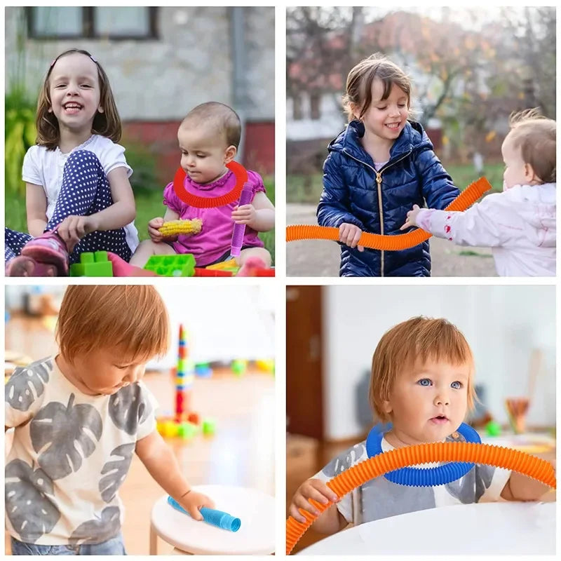 6 Pcs/Pack Pop Tubes Sensory Toys Fidget Pop Tube Stress Relief Decompression Finger Toy Telescopic Tube for Kids Teenager Gifts