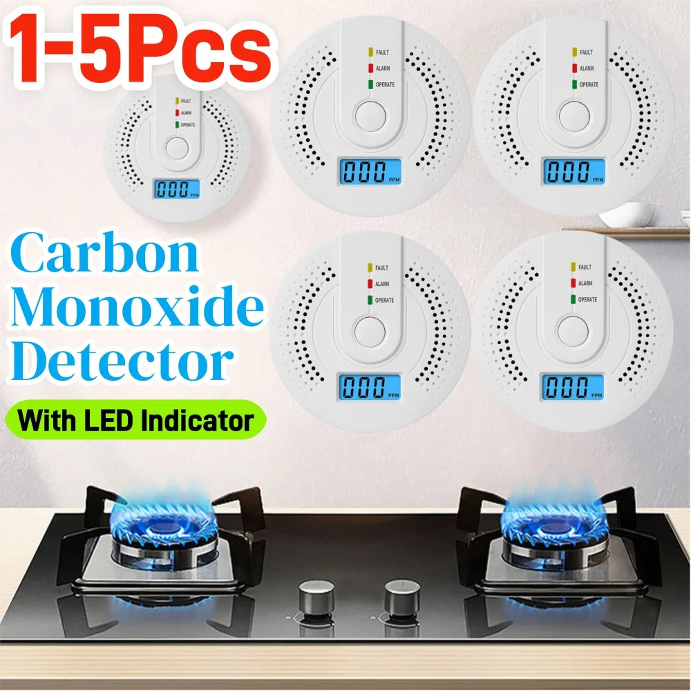 1-5X Digital Carbon Monoxide Detector Sound Warning Battery Powered CO Gas Monitor Alarm Detector Portable CO Detector Home Use