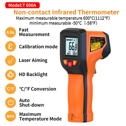 NJTY T600 Infrared Thermometer Handheld Heat Temperature  For Cooking Tester Pizza Oven Grill & Engine - Laser Surface Temp Read