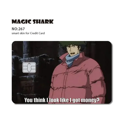 Magic Shark Dog Meme Hunter Snake Stonks 3M Matte PVC Front Sticker Film Cover Skin for Bank Debit Credit Card