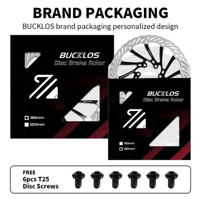 BUCKLOS Ultralight MTB Bike Hydraulic Disc Brake Rotor 160/180/203mm Mountain Road Racing Bicycle Brake Disc with 6 Free Bolts