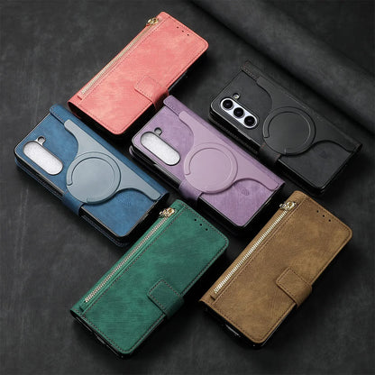 2 in 1 Magnetic Zipper Cards Solt Wallet Leather Case For Samsung Galaxy Z Fold 8 ultra 7 6 5  Wireless Charging Bag Purse Cover