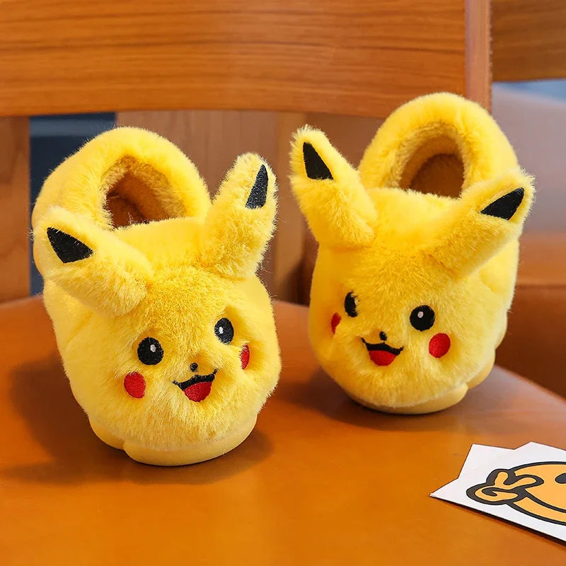 Pokemon Anime Pikachu Autumn/Winter Children'S Cute Flat Plush Slippers Soft Sole Non-Slip Warm Indoor Home Cotton Shoes Gifts