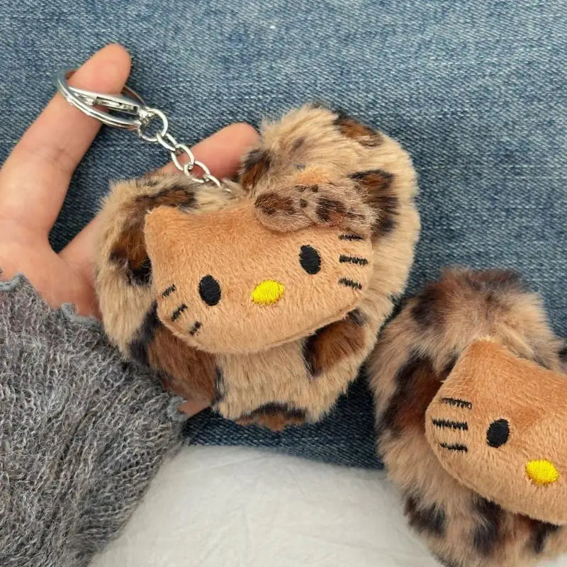 Cartoon Sanrio Hello Kitty Fashion Bag Retro Leopard Doll Pendant Kawaii Anime Toy Keychains Accessories Keyring Christmas Gift