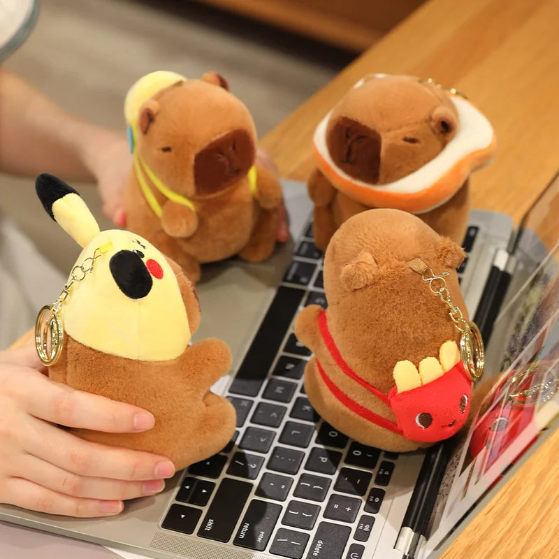 Capybara Plush Toy Pendant Keychain Capibara Cosplay Pokemon Pikachu Disney Stitch Sanrio Kuromi Plushies Stuffed Bag Decor Gift