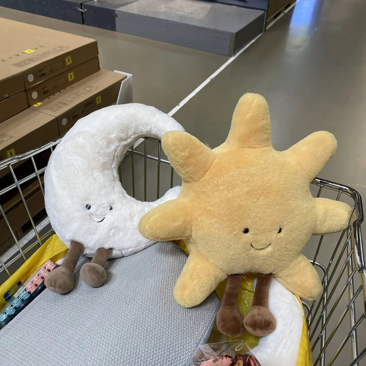 Deer INS Moon And Sun Plush Doll Stuffed Cartoon Cuddly Kawaii Sky Pillow with Legs Sitting Decor Pillow For Bedroom Sofa Chair