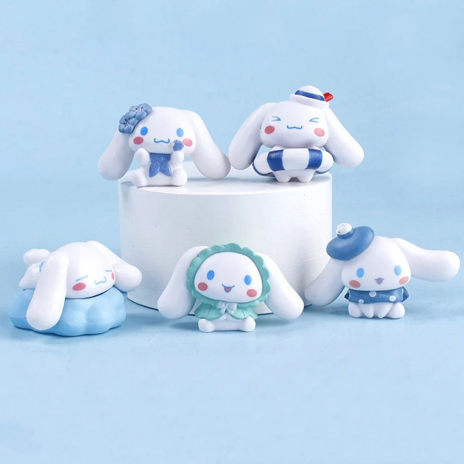 5Pcs-Set Sanrio Cinnamoroll Anime Figure Pochacco Kuromi Pom Pom Purin Hello Kitty Action Figure Toys Model Doll My Melody Gifts