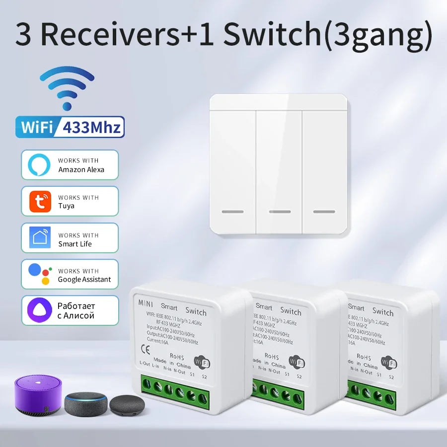 Wifi Smart Switch for Led Lighting Tuya Smart Life RF 433MHz Remote Voice Control Alexa Google Alice 1/2/3 Gang Wireless Switch