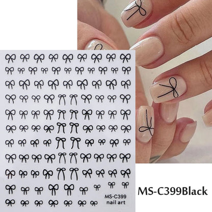 1/2pcs Black White Pink Mini Bowknot Design Nail Art Sticker Self Adhesive Lace Ribbons Bow Butterfly Decals Nail Art Decoration