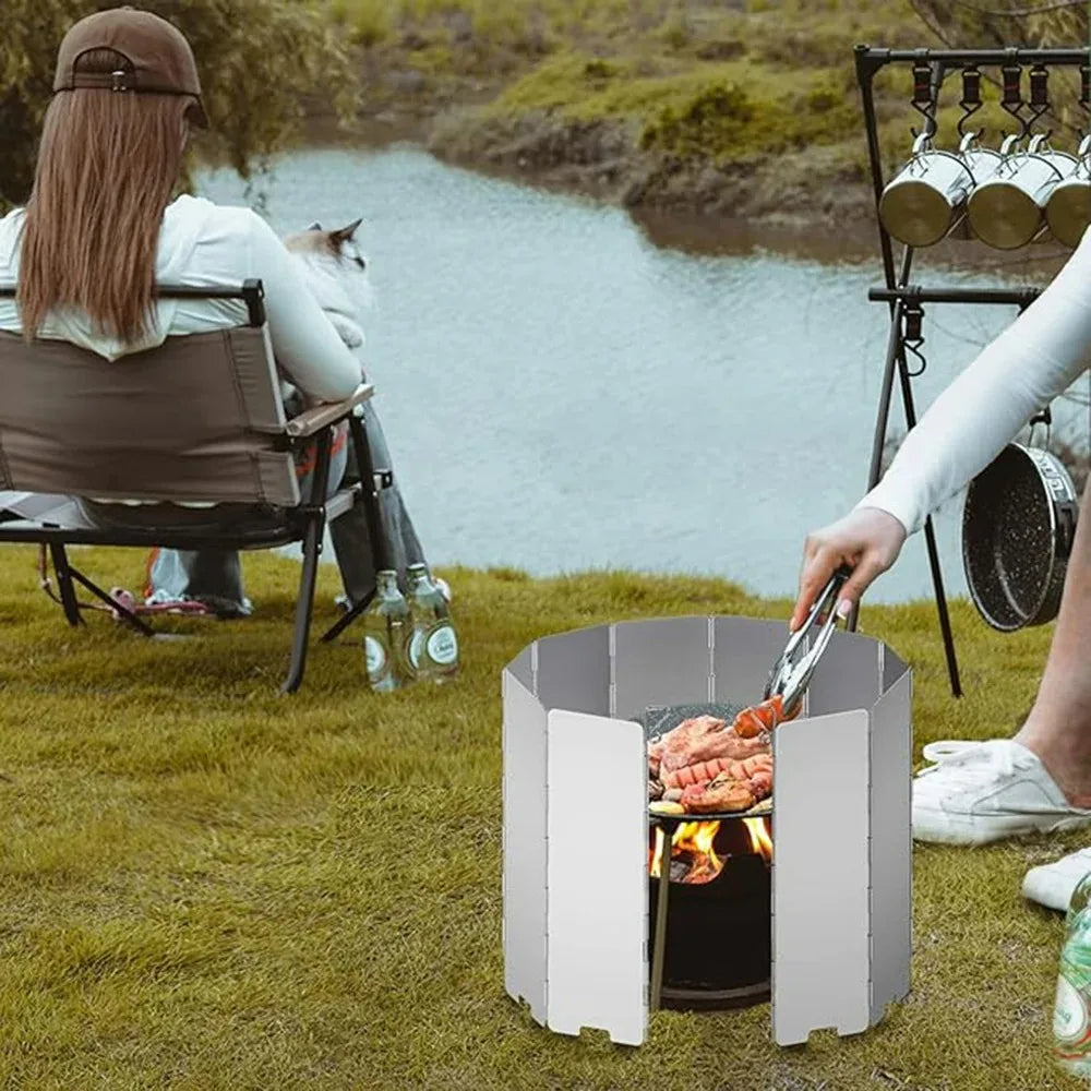 8/9/10 Plates Gas Stove Wind Shield Outdoor Camping Picnic Cooking Burner Windproof Screen Aluminum Alloy Wind Screen