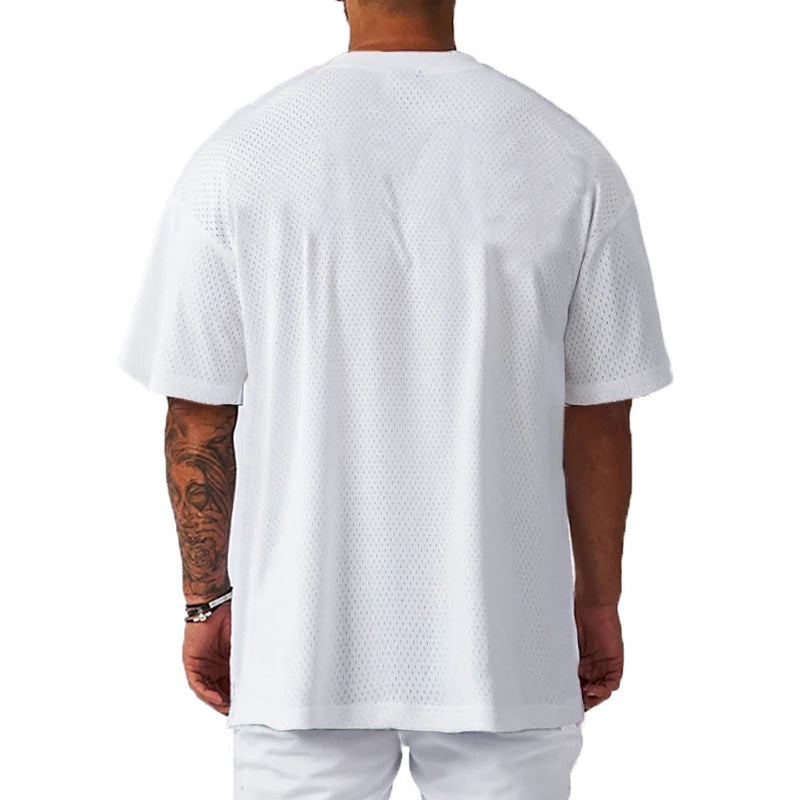 Oversized Loose Short Sleeve Quick Dry Shirt Gym Bodybuilding Breathable Cool Mesh Clothing Mens Fitness Workout Muscle T-shirts