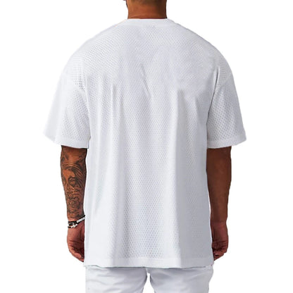 Oversized Loose Short Sleeve Quick Dry Shirt Gym Bodybuilding Breathable Cool Mesh Clothing Mens Fitness Workout Muscle T-shirts