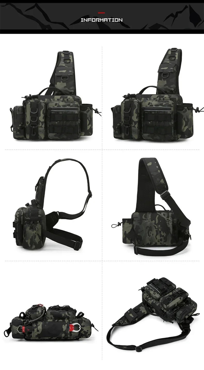 Large Capacity Fishing Gear Bag with Bait Box, 3-in-1 Shoulder Waist Crossbody Fishing Rod Storage Bag