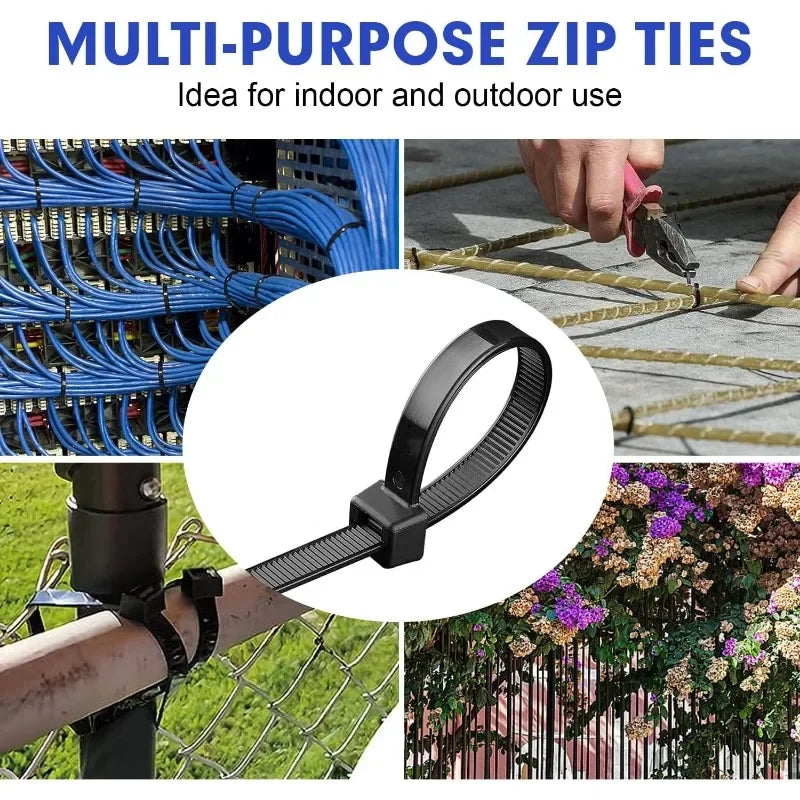 1000/100Pcs Plastic Nylon Cable Ties Self-locking Cord Ties Straps Adjustable Cables Fastening Loop Home Office Wire Zip Ties
