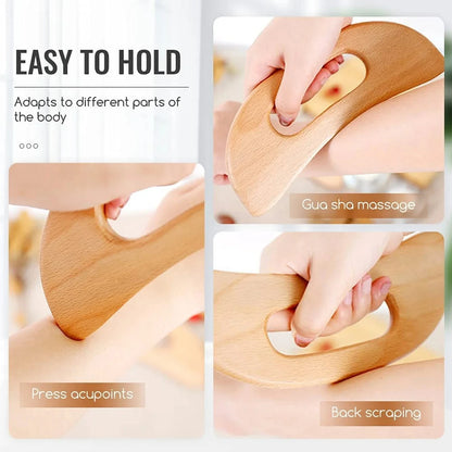 Wooden Cellulite Massager - Full Body Gua Sha Tool for Muscle Scraping & Back Massage, Natural Wood Care
