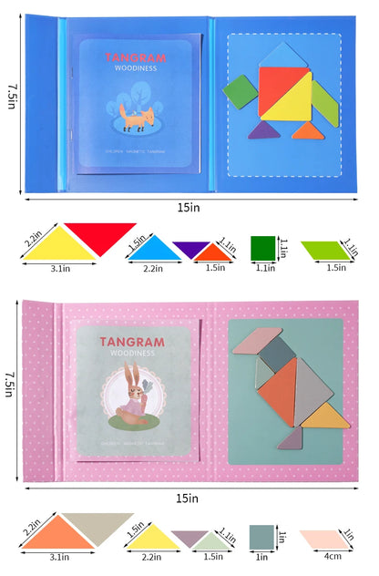 Magnetic Wooden Tangram Block Puzzle Game for Kids - Montessori Educational Intelligence Jigsaw Children's Gift