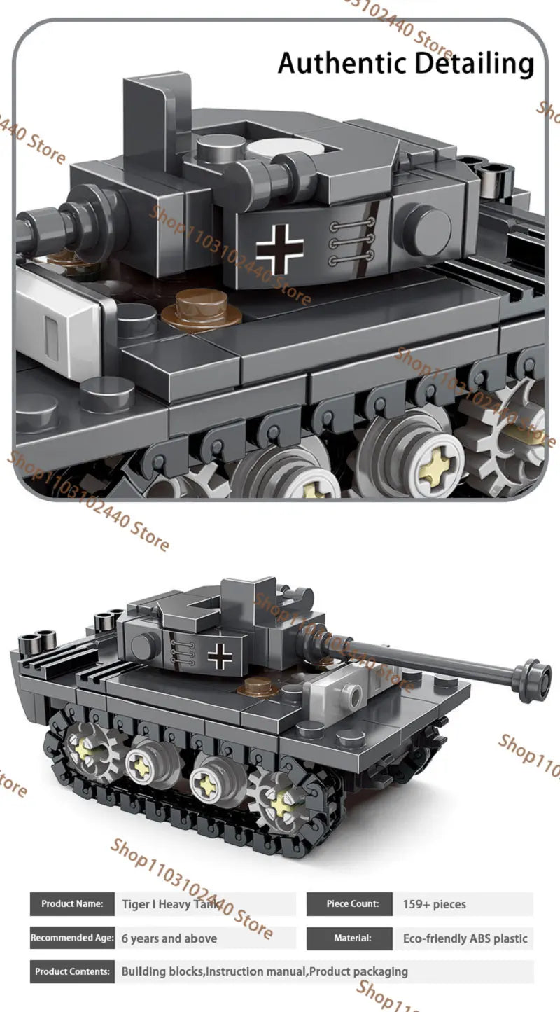 WW2 King Tiger Heavy Tank Building Blocks - DIY Military Model Kit , Educational Toy Gift for Kids