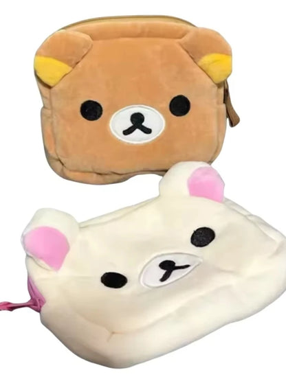 Rilakkuma Cute Makeup Organizer Storage Bag Cartoon Bear Plush Kawaii Cosmetic Cosmetic Bags Vanity Beauty Case Cute Pencil Case