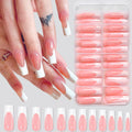 120Pcs Glossy Pink French Press On Nails 12-Sizes Long Square Fake Nails White Edge Design Full Cover French False Fingertips TD
