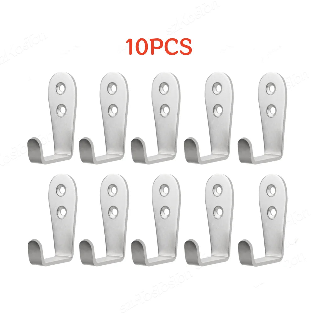20/10 PCS Double Hole Hook Heavy Duty Stainless Steel Wall Hook Waterproof Hook Bathroom Hanging Towel Key Coat Bag