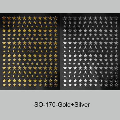 3D Black Pink Stars Stickers for Nails Golden Silvery Stars Adhesive Nail Decals Autumn Winter Festival DIY Nail Art Accessories