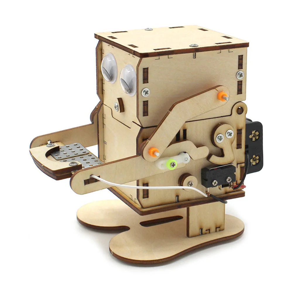 Robot Eating Coin Wood DIY Model Teaching Learning Stem Project Kit for Kid Science Experiment Education Toy Wooden Assemble Kit