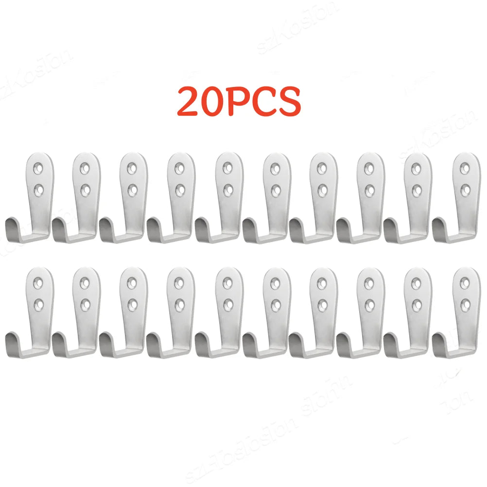 20/10 PCS Double Hole Hook Heavy Duty Stainless Steel Wall Hook Waterproof Hook Bathroom Hanging Towel Key Coat Bag