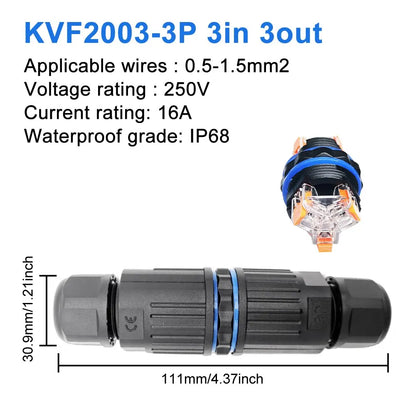 IP68 Waterproof Cable Connector Quick Connection KVSF-15 2 in 2 out 2/3/4/5 Pin Electrical Terminal Adapter Wire Connector