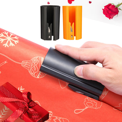 HORN Sliding Wrapping Paper Cutter - Easy-Glide Gift Wrap Trimmer for Christmas & Birthdays, Durable ABS，, Orange/Black