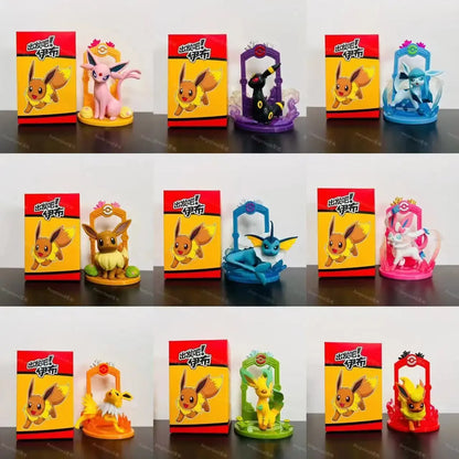 9pcs Pokemon Eevee Evolution Figure Set, Sylveon Espeon Glaceon Leafeon Anime Model Collection Toys for Kids Gift