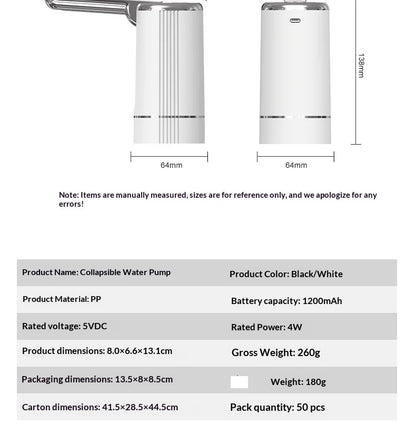 HOMEFISH Electric Household Folding Water Pump Bucket Automatic Water Dispenser Small Water Outlet for Home Use