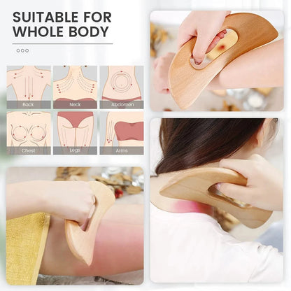Wooden Cellulite Massager - Full Body Gua Sha Tool for Muscle Scraping & Back Massage, Natural Wood Care