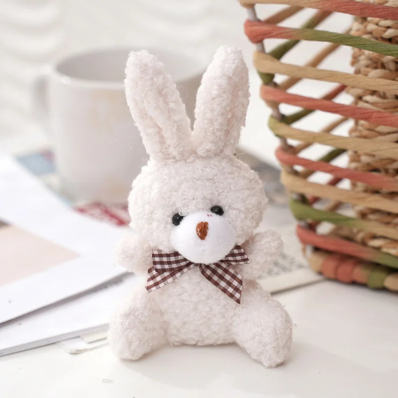 10cm Soft Stuffed rabbit Plush Toys Mini Bow-tie sitting bunny Dolls Small Gift for Party Wedding Keychain Pendant Teddy Doll