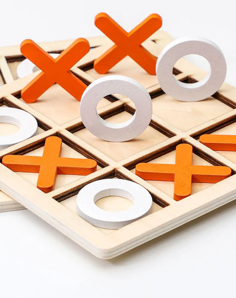 Montessori Chess Play Jigsaw Toy Game Wooden XO Tic Tac Toe Game Interaction Puzzles Training Brain Learning Early Education Toy