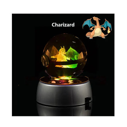 Anime Pokemon 3D Crystal Ball Snorlax Figure Pokeball Engraving Crystal Charizard Model with LED Light Base Kids Gift ANIME GIFT