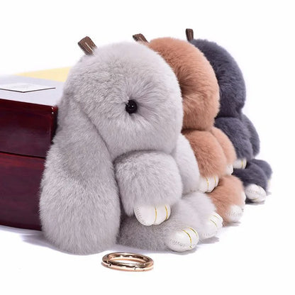 Cute Pluff Bunny Keychain Women Fur Pom Pom Angel Rabbit Key Ring Hare Plush Dolls Toy Girls Bag Car Key Pendant Kids Xmas Gift