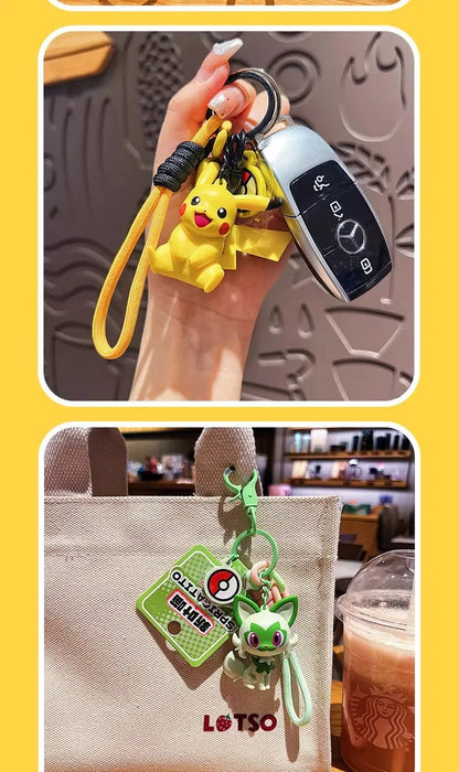 Genuine Pokemon Keychain Pikachu Gengar Sylveon Sprigatito Quaxly Fuecoco Anime Action Figure Toy Keyring Fragrance Pendant Gift