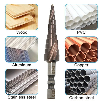 M35 Hexagonal Spiral 3-13mm Cobalt Containing Step Drill Stainless Steel Hole Opener Co Pagoda Drill Bit Cutting Tool