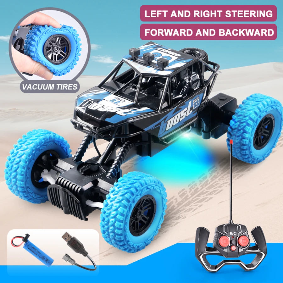 Remote control car with colorful flashing lights, rubber wheels, off-road toy car suitable for children's gifts