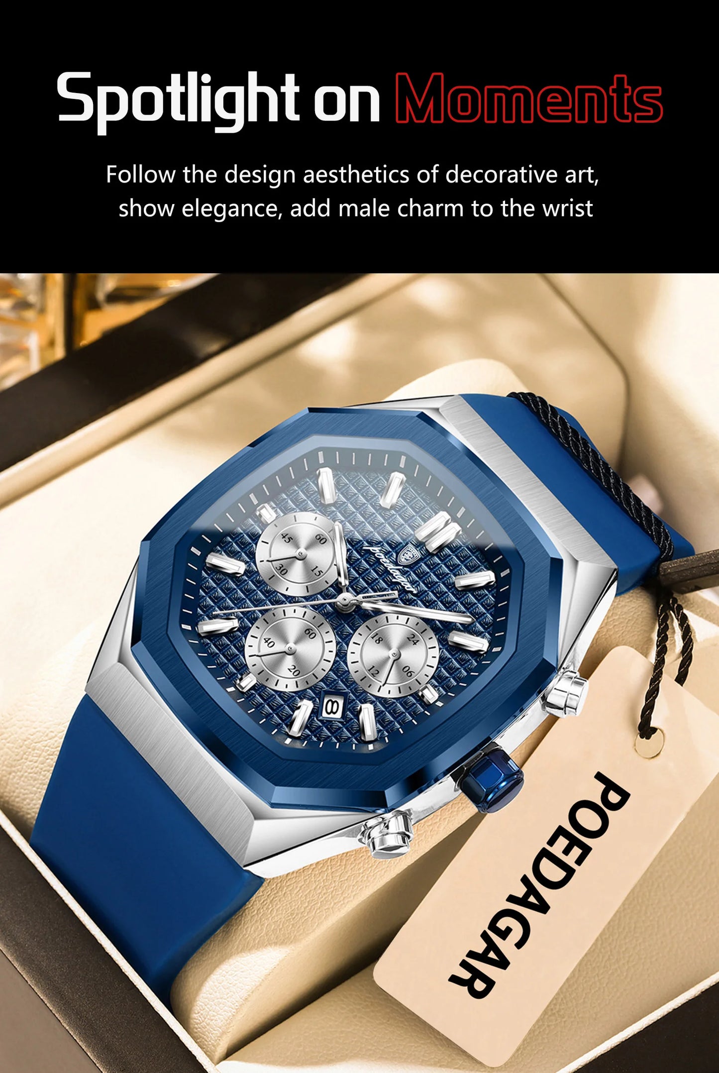 POEDAGAR Business Men's Watch Chronograph Date Silicone Strap Quartz Man Watch Waterproof Luminous Fashion Watches For Men Reloj