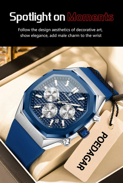 POEDAGAR Business Men's Watch Chronograph Date Silicone Strap Quartz Man Watch Waterproof Luminous Fashion Watches For Men Reloj