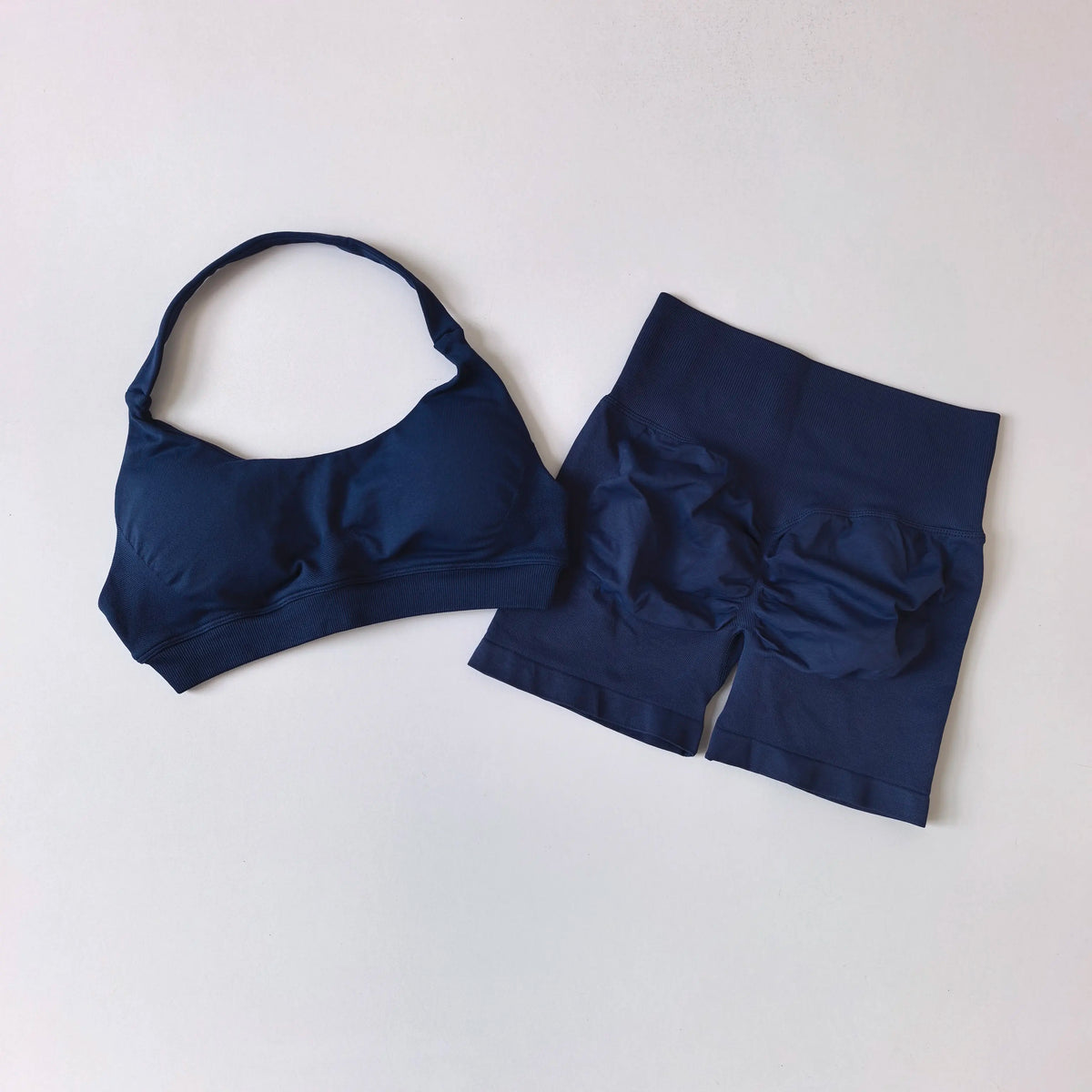 Sexy Halter Neck Beautiful Back High Waist Peach Sports Bras Shorts Suit Pilates Gathering Yoga Vest Training Fitness Bra Sets