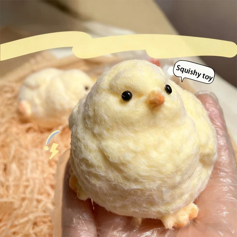 Simulated baby chick squeeze-able soft plush toy with slow rebound feature for stress relief and emotional healing