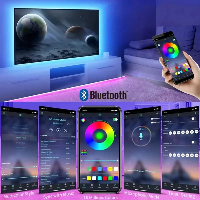 RGB LED Strip Light SMD 5050 USB Remote&APP Control Bluetooth Flexible Tape Diode Ribbon for TV Backdrop Living Room Bedroom